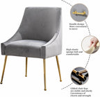 Modern Velvet Dining Chairs Set of 2, Contemporary Upholstered Furniture Collection with Polished Gold Metal Legs, Elegant Accent Chairs for Kitchen Living Room(Grey)