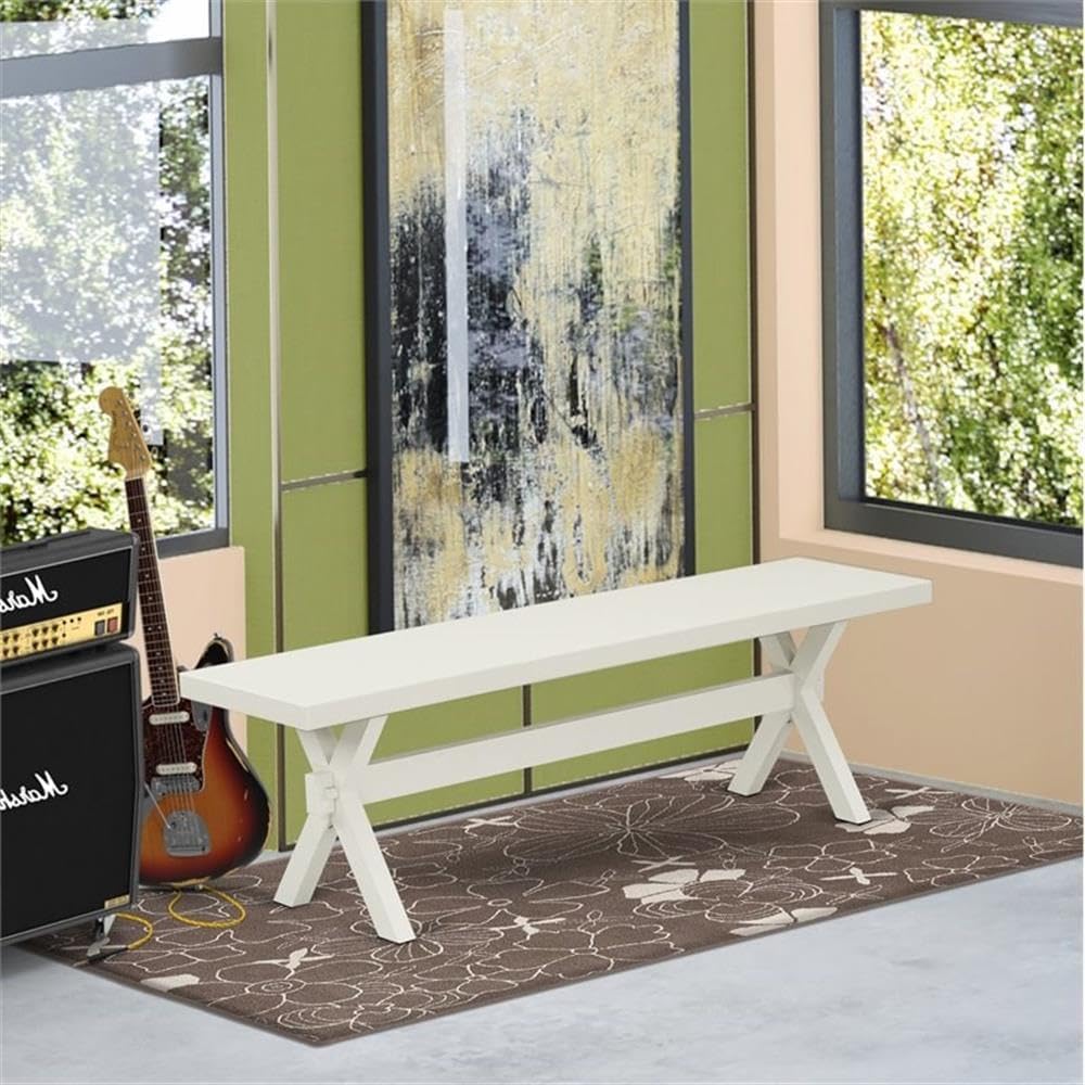 Pemberly Row X-Style Wood Dining Bench, 60 in, Rubberwood Construction, Linen...