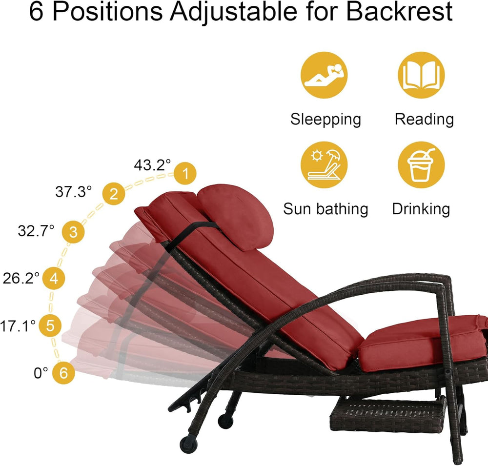 Outdoor Patio Chaise Chair Wicker Lounge Chairs for Outside Pool Chaise Loung...