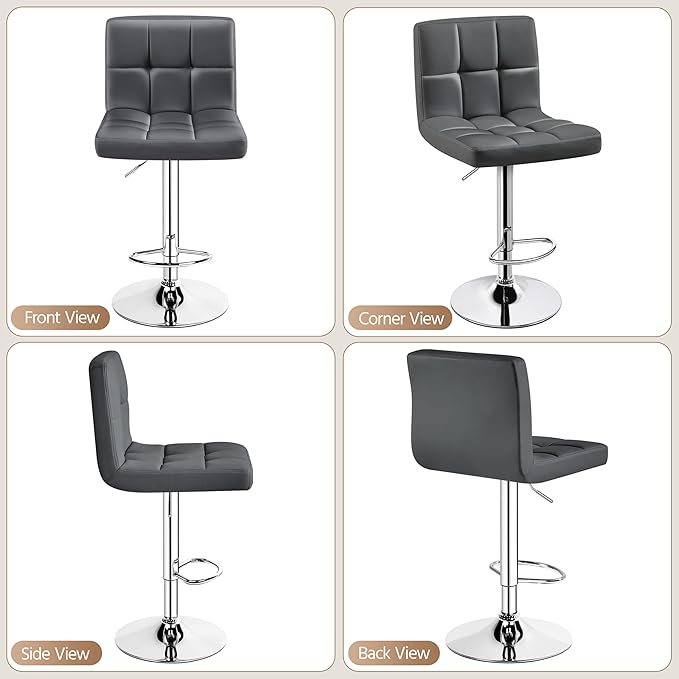 Yaheetech Bar Stools Set of 2, Adjustable PU Leather Swivel Barstools, Modern...