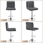 Yaheetech Bar Stools Set of 2, Adjustable PU Leather Swivel Barstools, Modern Counter Stools with Back and Footrest, Counter Height Barstools for Bar, Kitchen, Dining Room, Gray