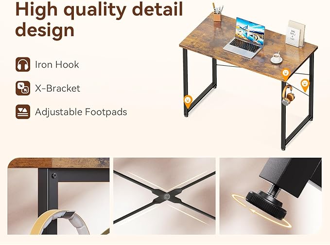 ODK 32 Inches Small Desk for Home Office, Computer Study Table for Small Spaces, Writing Desk with Headphone Hooks, Vintage
