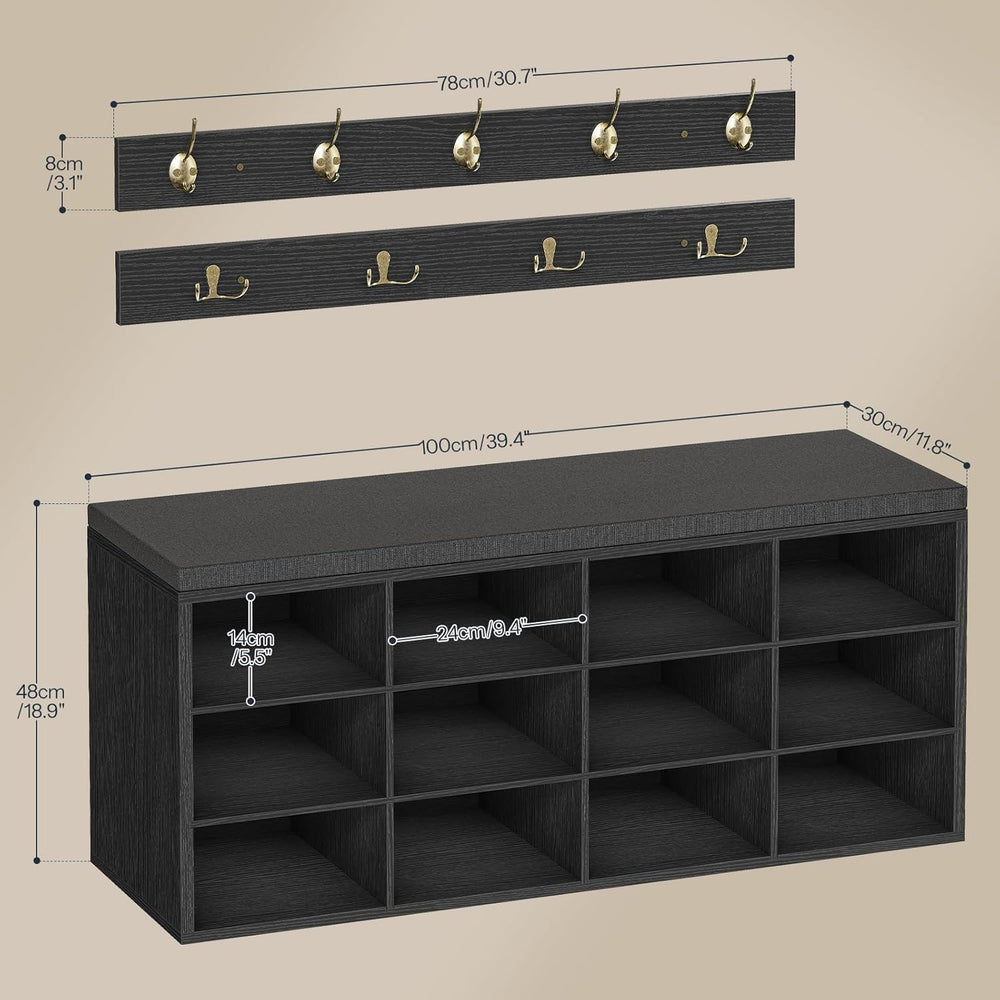 HOOBRO Shoe Storage Bench with Cushion, 39.4" L Entryway Bench with 12 C...