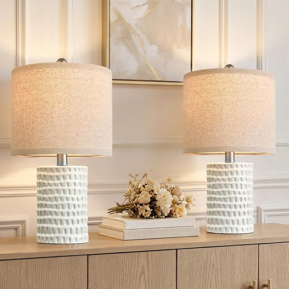 18.25" Modern Accent Ceramic Table Lamps Set of 2 for Bedroom White