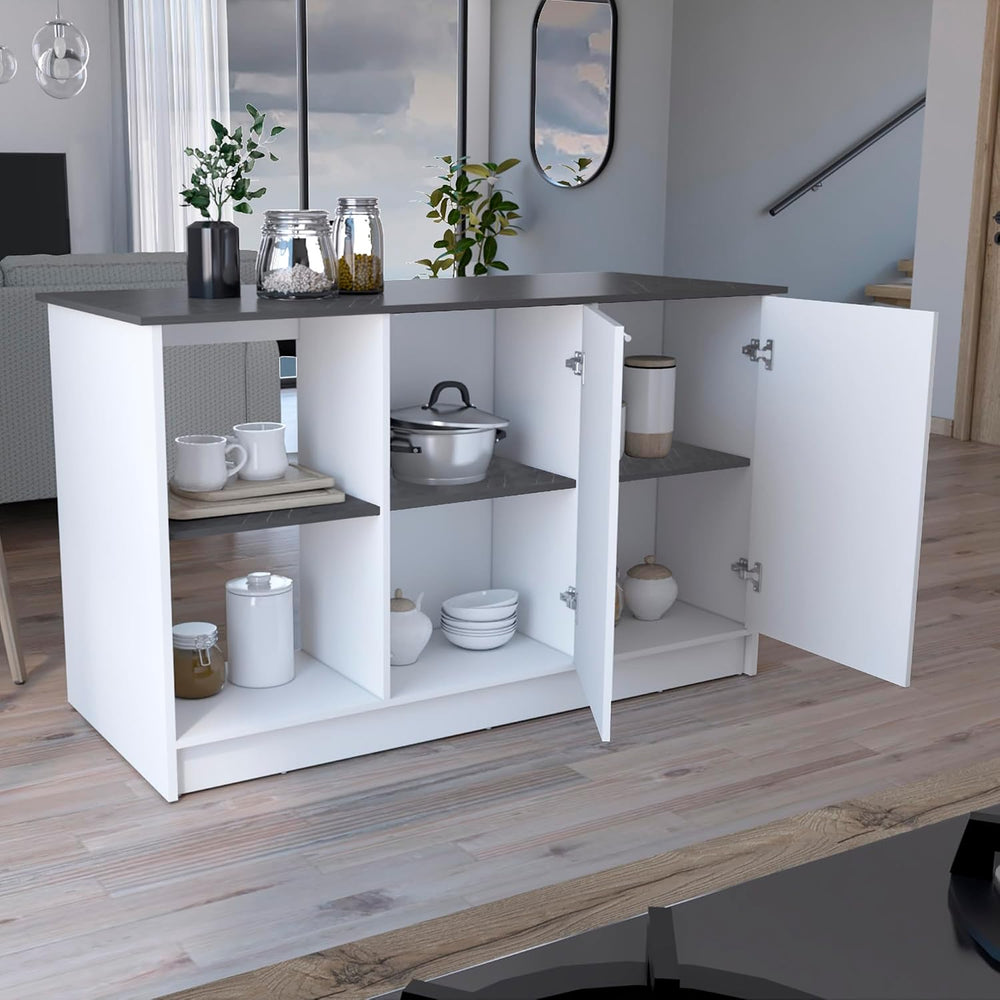 Kitchen Island with Large Top Surface and Double Door Cabinet White | Include...