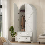 Gyfimoie White Armoire Wardrobe Closet with 2 Drawers, 74.8" Wooden Wardrobe with 2 Doors, Freestanding Closet Armoire Cabinet with Hanging Rack, Clothing Storage Cabinet for Bedroom (White)