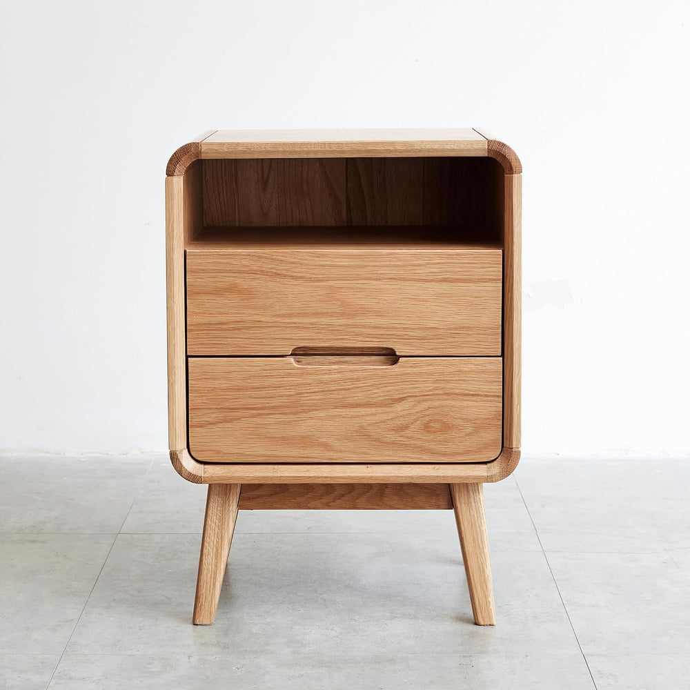 Nightstand, Solid Wood European Beech Bedside Cabinet with Open Shelf & C...