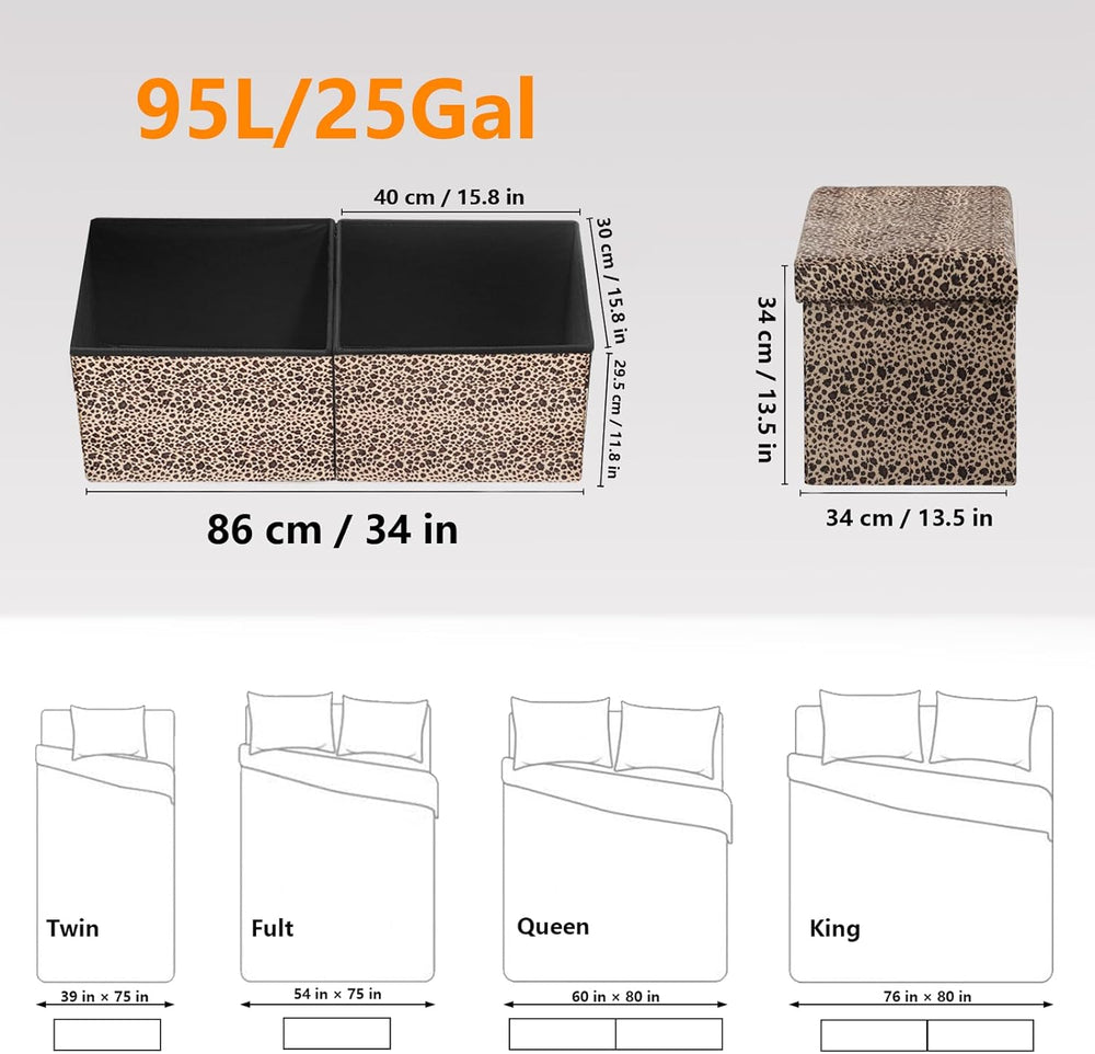 AmasSmile Footrest Ottoman Storage Bench,34" Velvet Folding Chest,Leopar...