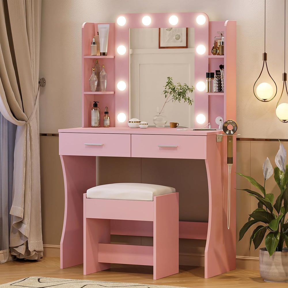 Vabches Vanity Desk with Lights,Makeup Vanity with Power Strip,Dressing Table...