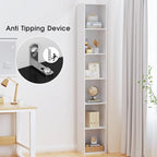 Tall Narrow Bookshelf 6-Tier Bookcase,70.5" Skinny Thin Corner Shelf Slim Storage Cabinet,Wood DVD CD Media Cube Organizer Tower Rack for Small Spaces, Bedroom, Living Room, Office,White