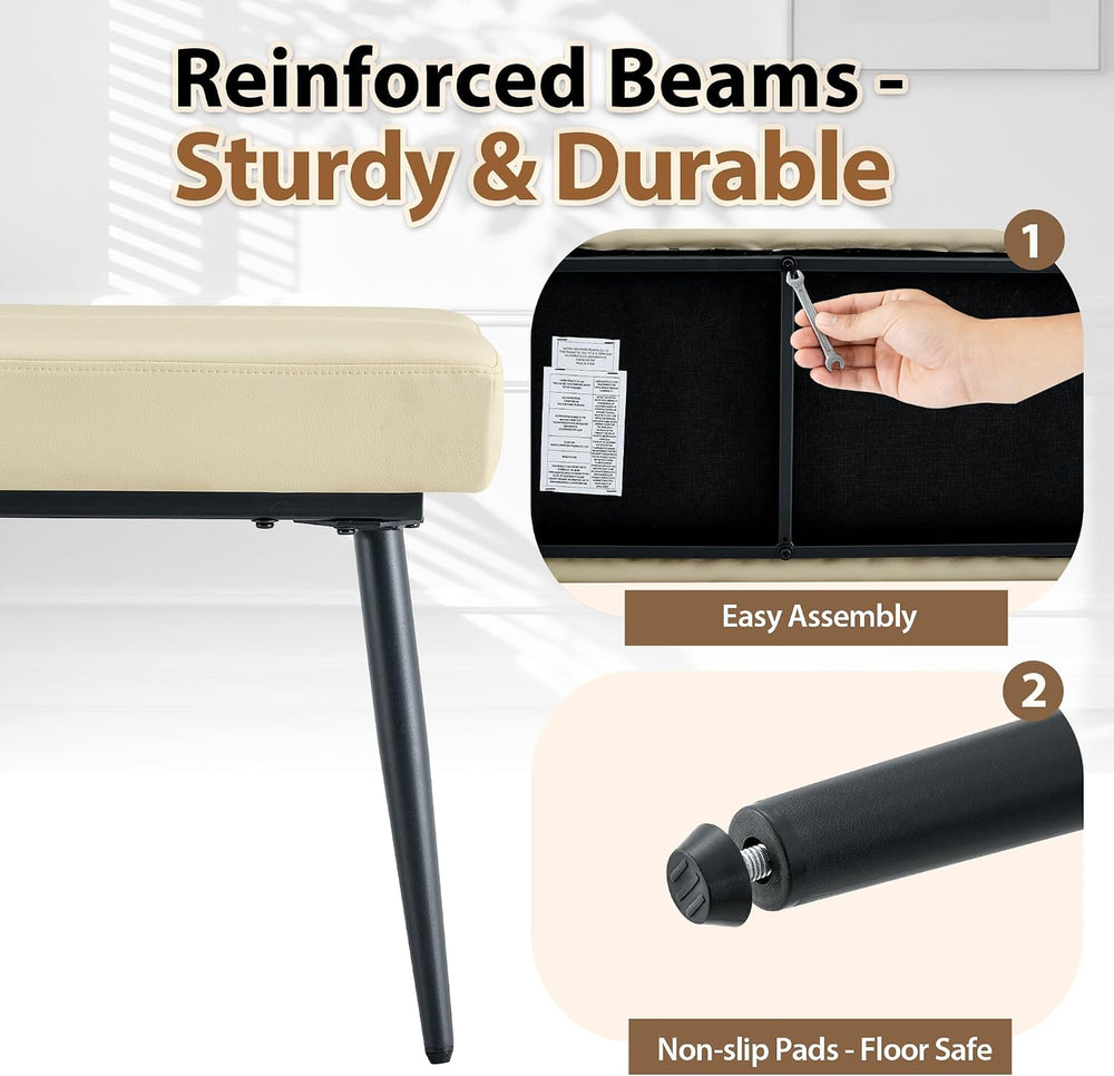 Modern Upholstered Dining Bench for 2-3, Leather Bench with High-Resilience S...