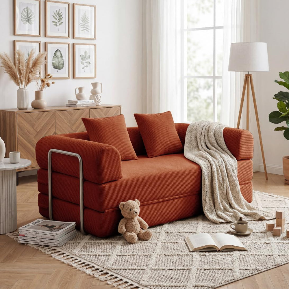 53.15'' Convertible Compressed Corduroy Folding Cloud Sofa Bed, Moder...