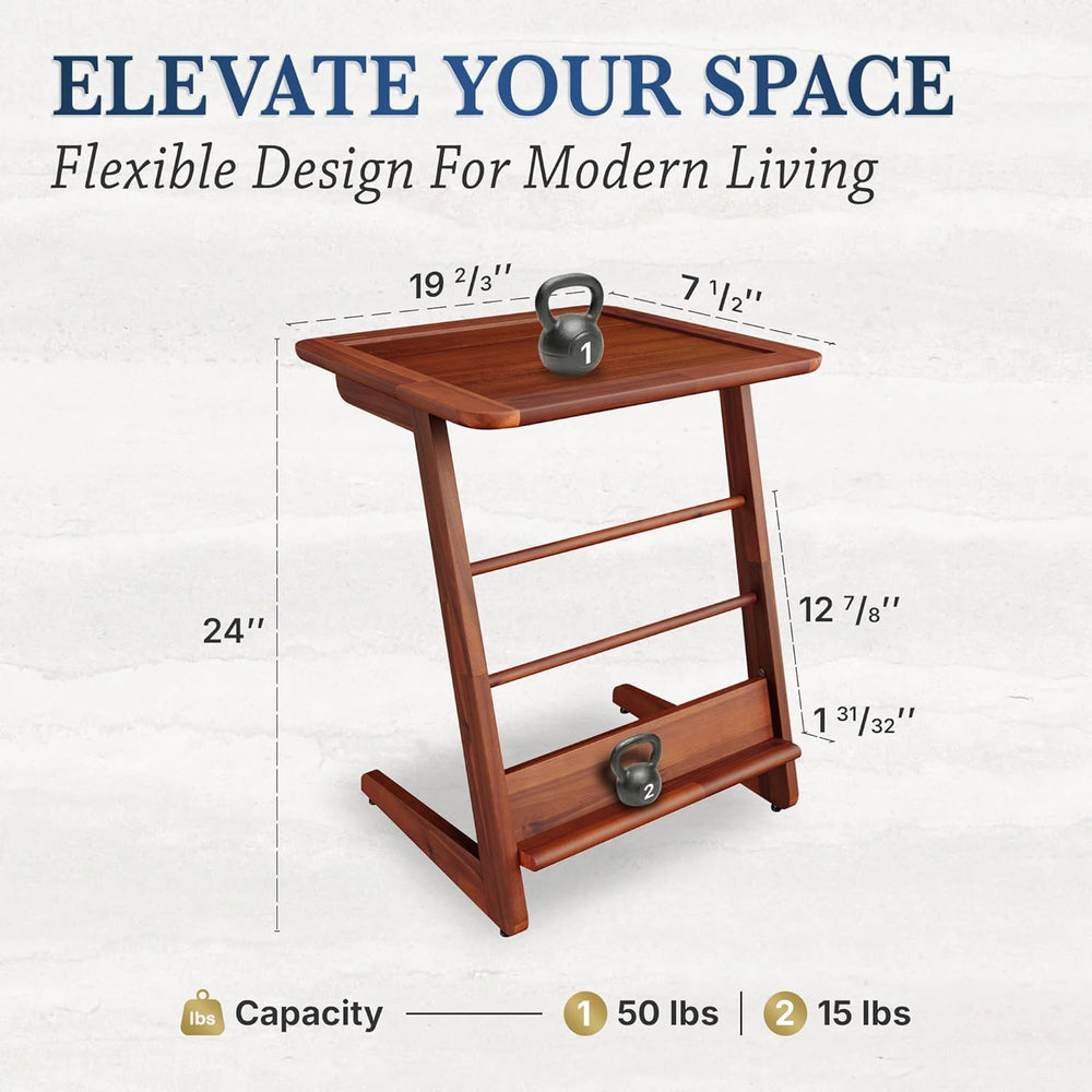C-Shaped End Table for Couch, Acacia Wood Sofa Side Table & Nightstand wi...