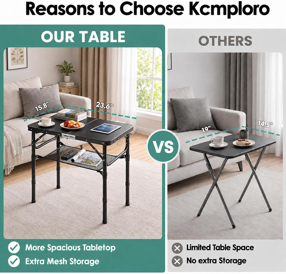 Folding TV Dinner Tray Table, Adjustable Height Sofa Table, Black