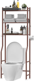 3-Tier Over The Toilet Storage, Freestanding Metal Bathroom Shelves with 4 Hooks, Over Toilet Storage Shelf with Paper Holder, Above The Toilet Shelf for Bathroom Storage, Bronze