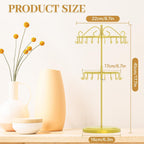 MODOWEY Rotating Necklace Holder Organizer Display Stand with 42 Hooks, 2 Tier Adjustable Metal Tree for Long Necklace Hanger Selling, Tall Spinning Bracelet Storage Rack for Men Women, Gold