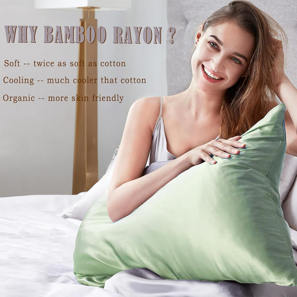 TELUS Pillow Cases Standard Size 2 Pack, Bamboo Rayon & Lyocell Pillowcase with Envelope Closure, Cooling Breathable Pillow Cover for Hot Sleeper & Night Sweats, 20x26 inch, Sage Green