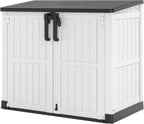 36 Cu Ft Resin Outdoor Storage Shed, Weatherproof Horizontal Outdoor Storage Cabinet with Dual Lock Door for Backyard, Patio, Garage, Garden(White)