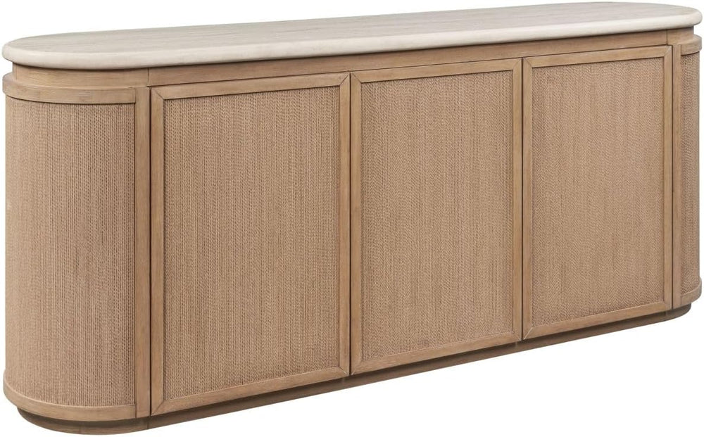 Stone Top and Rope Front Server with Beige, Solid Wood+MDF | Spacious storage...
