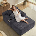 65" Chaise Lounge Chair Indoor,Oversized Boneless Lounge Chair with Side Pockets Cup Holders,Corduroy Cloud Reading Chair for Living Room Bedroom,Deep Seat Sleeper Couch, No Assembly ,Dark Grey