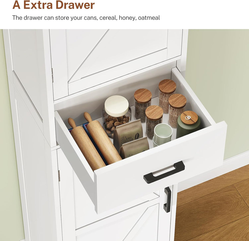 Tall Storage Cabinet with Door Shelves & Drawer, Kitchen Pantry Cabinet