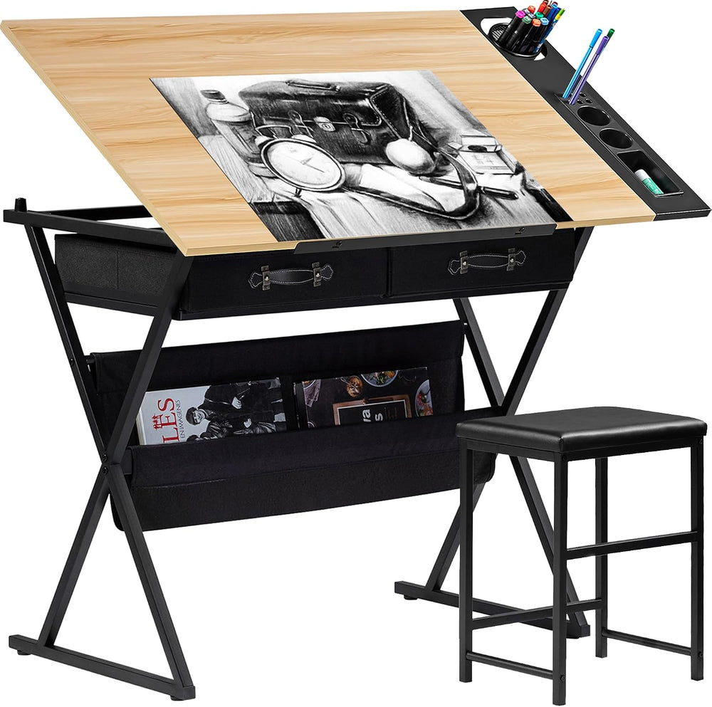 VECELO Drafting Table Art Desk Art Table Adjustable Drawing Table Tilted Tabl...