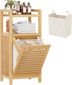 Homykic Tilt Out Laundry Hamper, 10 Gal Bamboo Laundry Storage Cabinet with Removable Basket, Hidden Hamper Organizer with Shelf for Dirty Clothes, Bathroom, Laundry Room, Space Saving, Natural