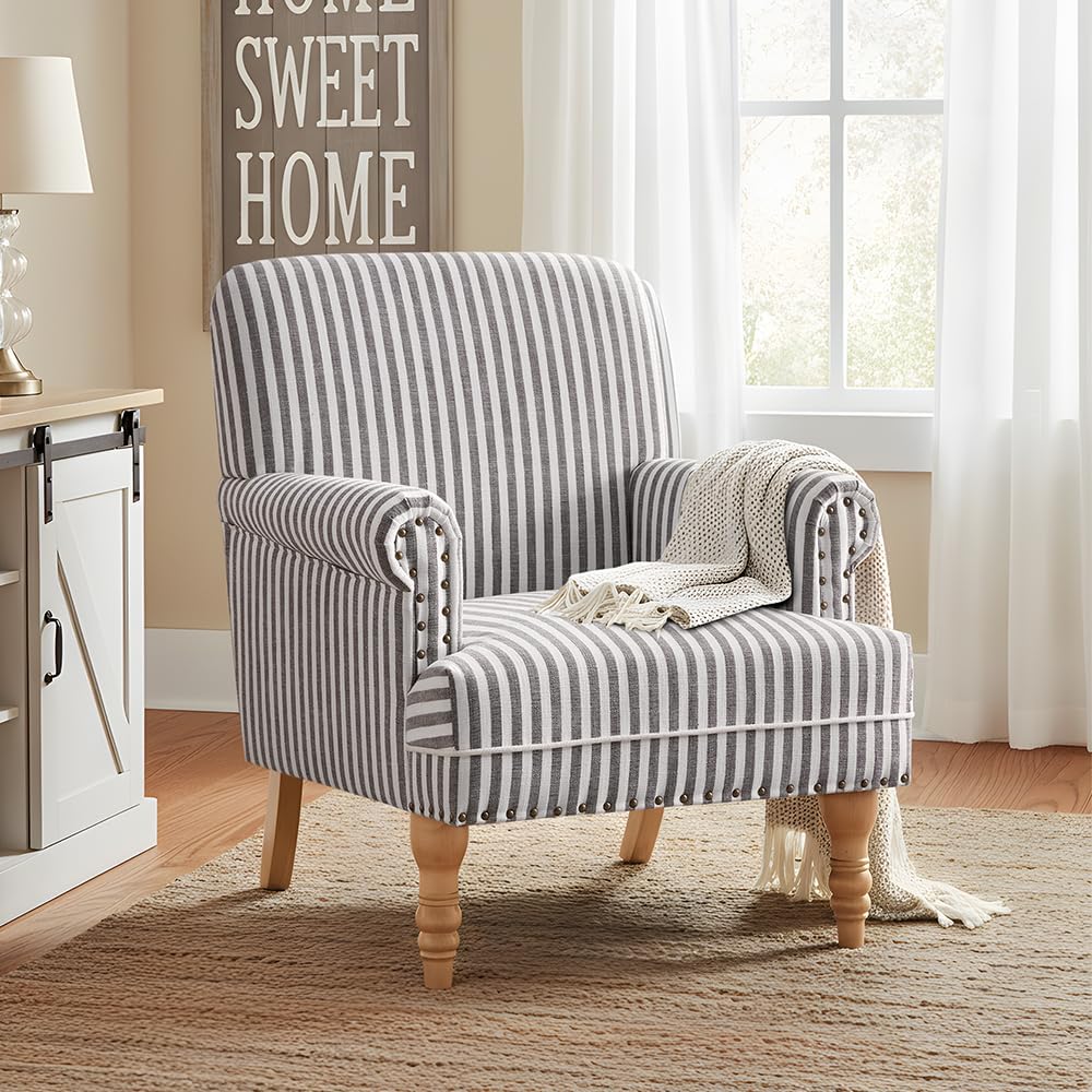 HUIMO Linen Fabric Accent Chair, Mid-Century Modern Upholstered Armchair with...