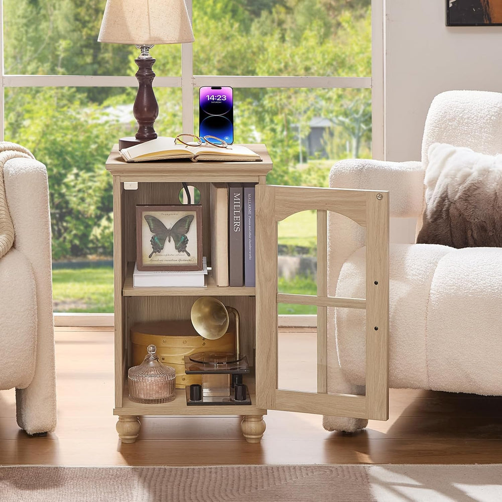 RWYHG Narrow Side Table, Farmhouse Nightstand with Charging Station | End Tab...