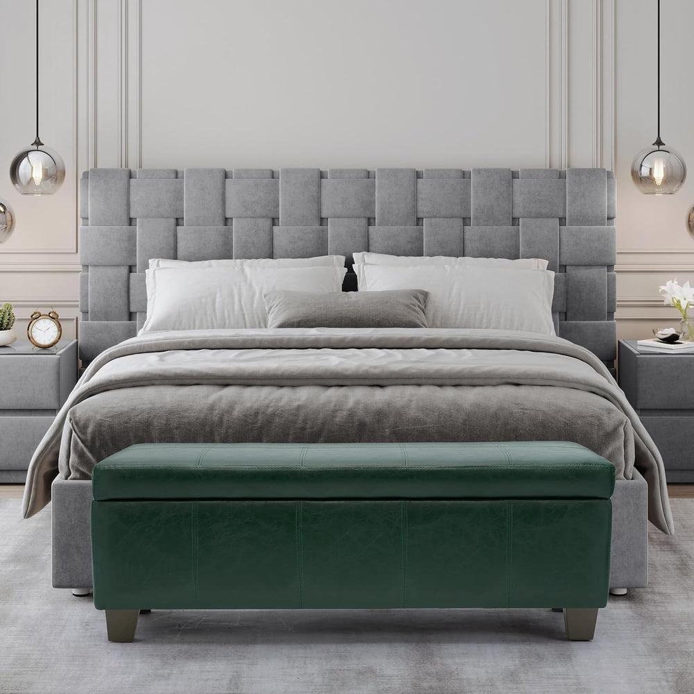 51 Inch Storage Ottoman, Storage Bench with Safety Hinge, Upholstered Synthet...
