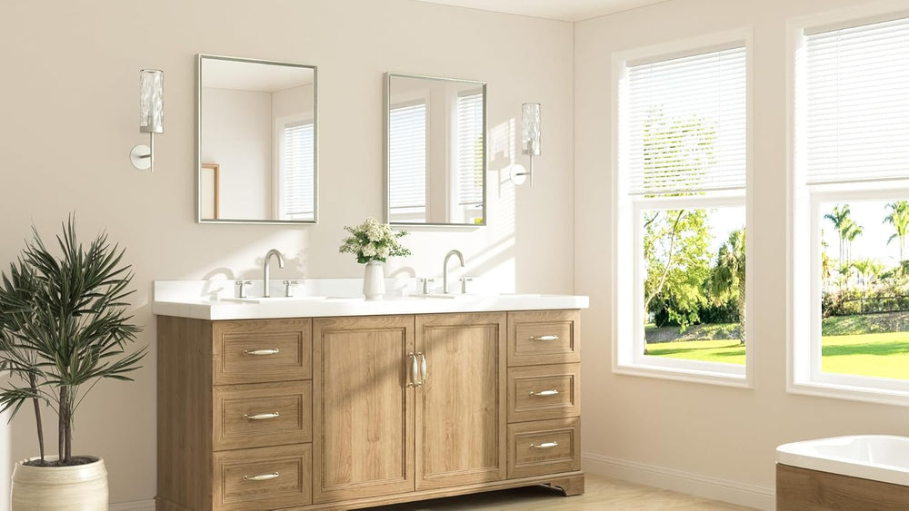 TETOTE Brushed Nickel Bathroom Mirror 24" x 30" Rectangle Beveled F...