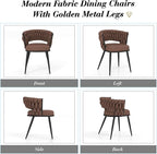 KCC Fabric Dining Chairs Set of 6, Modern Dining Chair with Metal Legs, Woven Upholstered Dining Chairs for Dining Room, Kitchen, Vanity, Living Room (Brown)