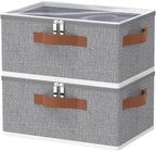 OUTBROS Fabric Storage Bins with Lid, Wardrobe Organiser with Handle and Zipper, Used for storing clothes, blankets, pillows, Foldable Bags, 15 x 10.2 x 5.9 inch, 2-Pack