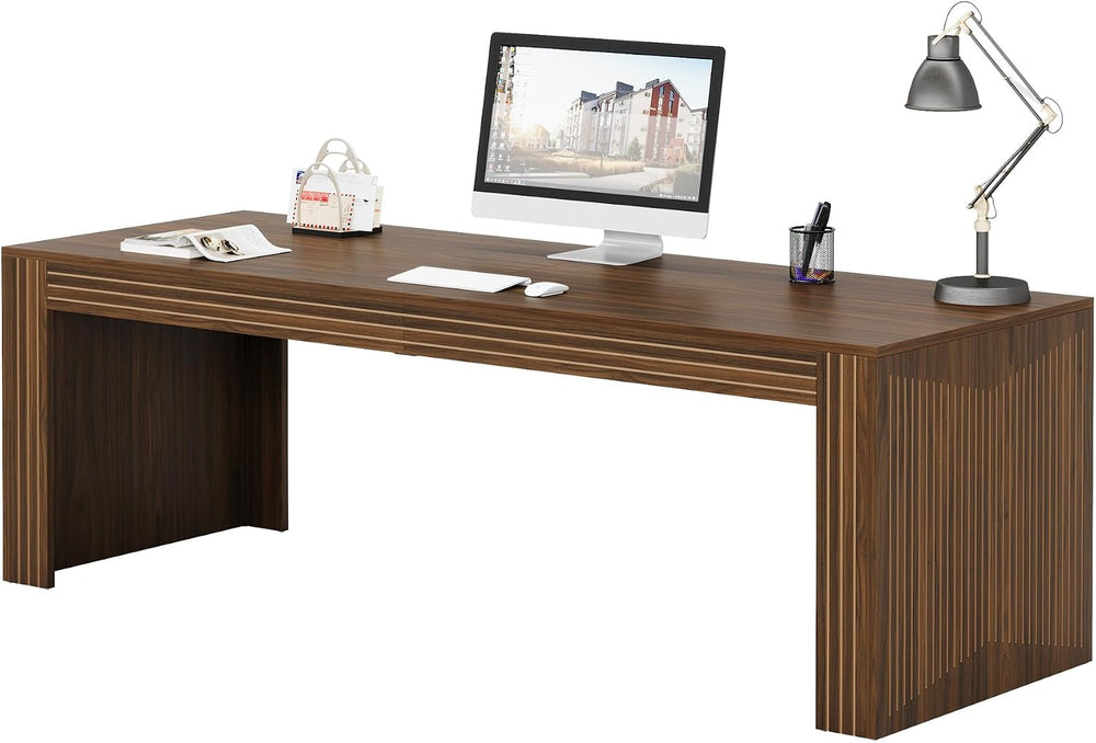 Tribesigns 79" Long Desk, Two Person Desk for Home Office, Dark Brown