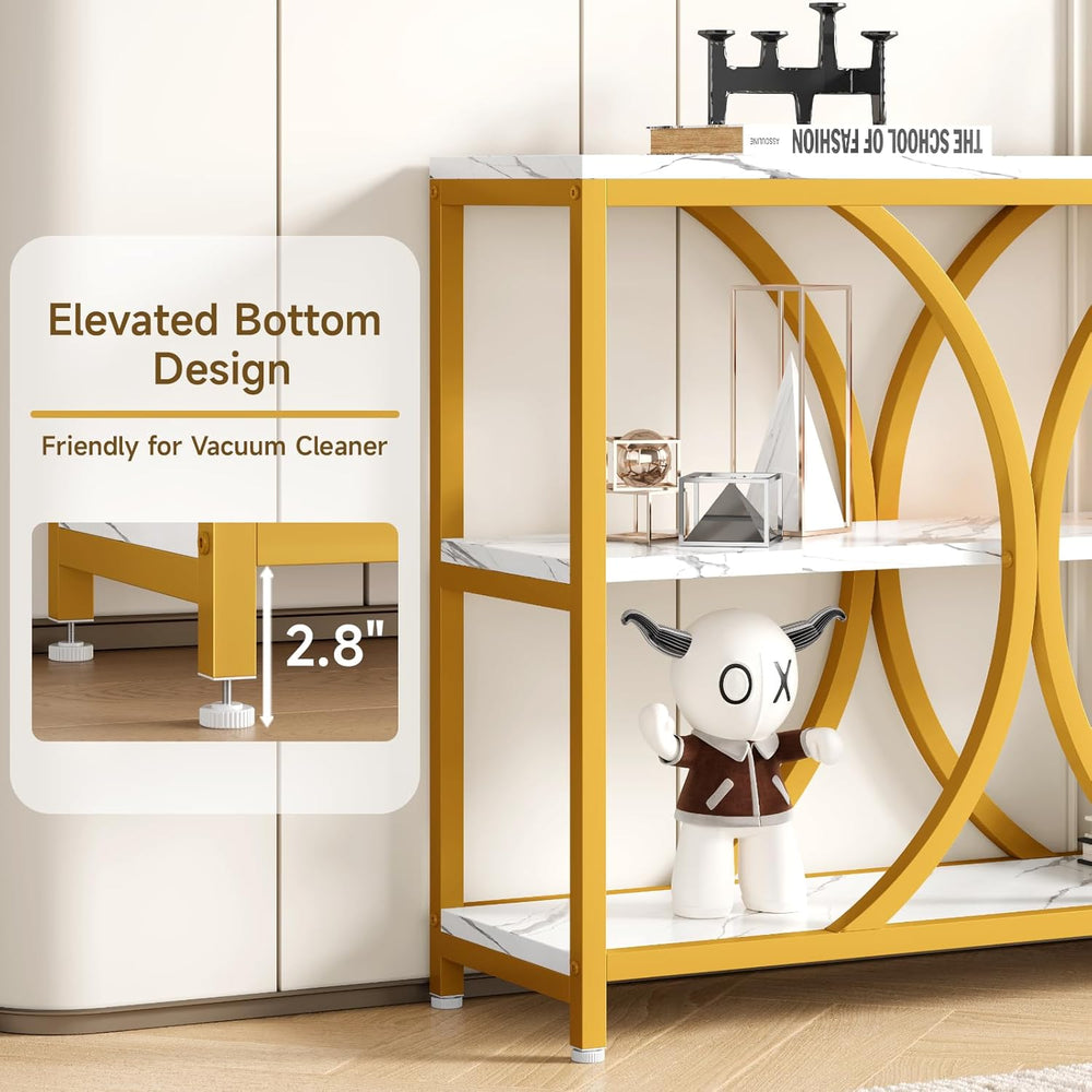 70.8 inch Extra Long Entryway Table,Gold Narrow Sofa Table | 3 Tier Storage S...