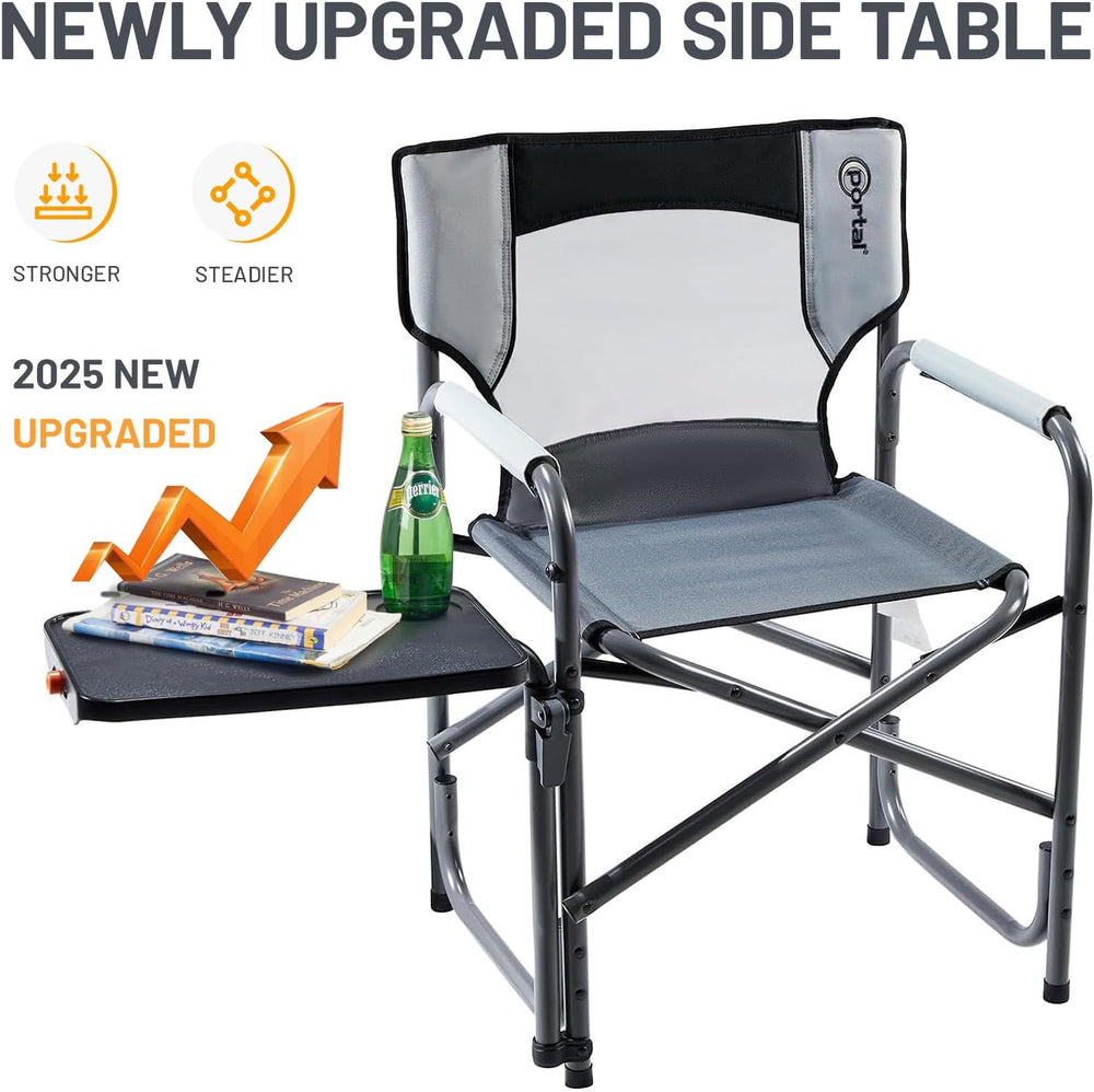 Portal Director Camping Chair with 2-Way Rotating Side Table, 300 lb, Gray | ...