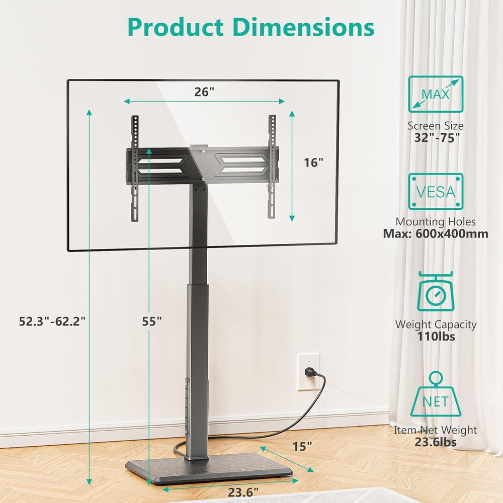 WALI Floor TV Stand with Power Outlet, Tall TV Stand Mount for 32-75 inch TV ...