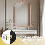 G-LEAF Vintage Baroque Mirror 24"X36", Arched Mantel Victorian Antique Farmhouse Mirror with Ornate Metal Frame for Fireplace Entryway Living Room Hallway Bathroom