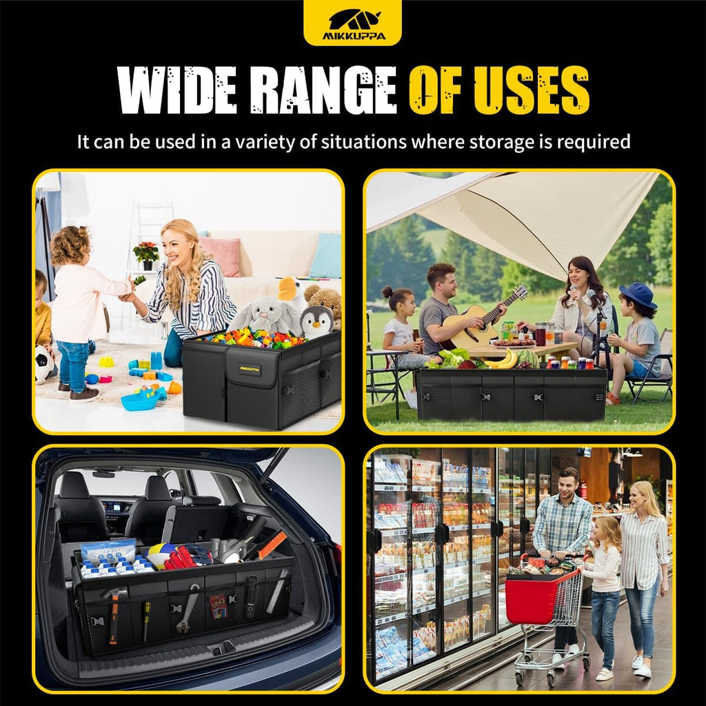 MIKKUPPA Car Trunk Organizer - 95L Collapsible Trunk Organizer with Lid, Sturdy Car Storage for SUV Auto Truck Van with Adjustable Straps and Non Slip Bottom (Black, X-Large)