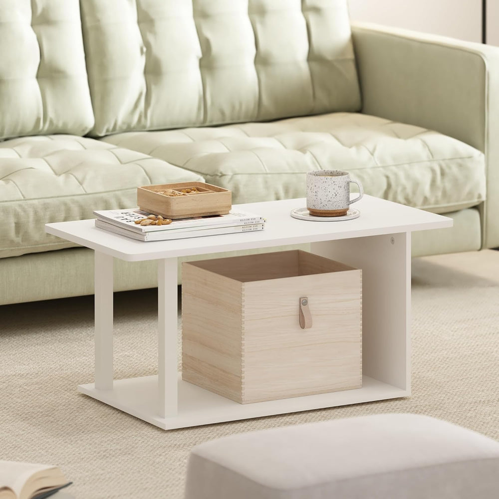 Furinno Basic 2-Tier Modern Coffee Table with Open Shelf, White