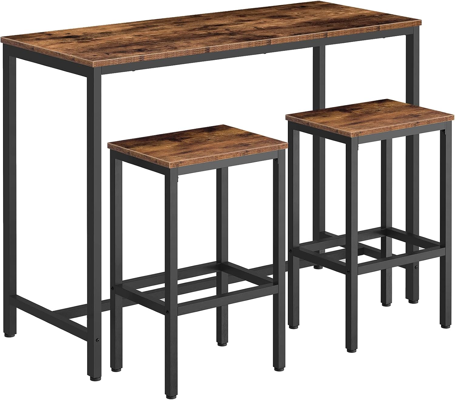 HOOBRO Bar Table and Chairs Set, 47.2” Rectangular Pub Table with 2 Stools for Small Space, 3-Piece Breakfast stools Set, Sturdy Metal Frame, Easy to Assemble, Rustic Brown BF52BT01