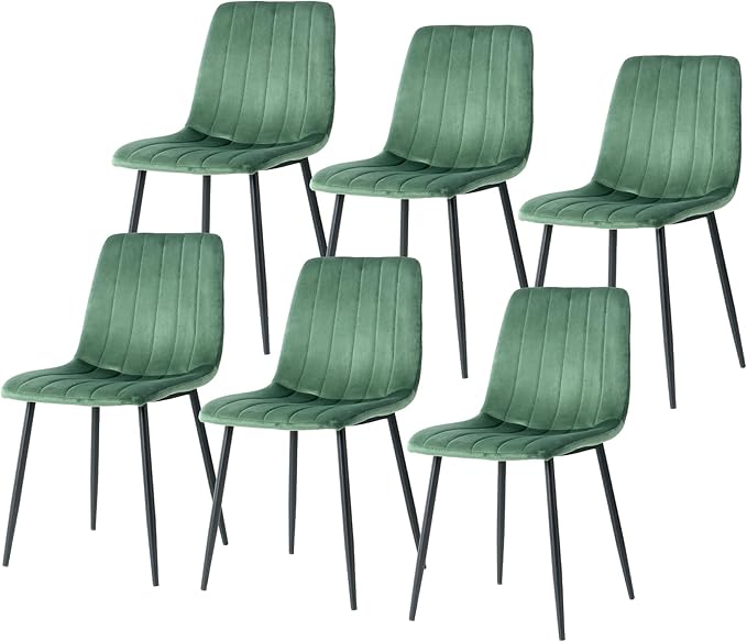 Dining Chairs Set of 6, Modern Kitchen Dining Room Chairs, Ergonomic Velvet Dining Chair Upholstered Cushion Seat and Sturdy Metal Legs(Green)