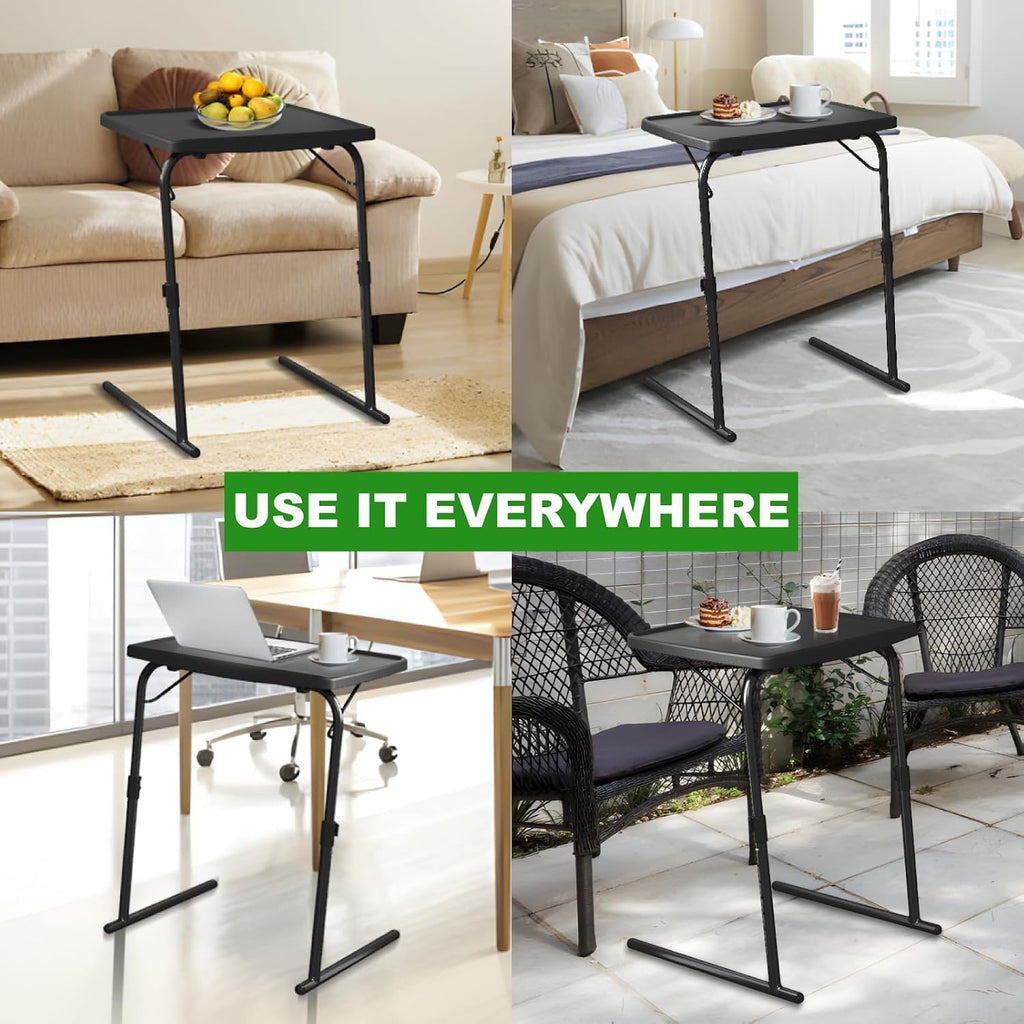 TV Tray Table, Max Folding TV Dinner Tray w/6 Height & 3 Tilt Angle, Adjustable TV Trays for Eating on Couch, Large Size Foldable Couch Laptop Table, Black, 16.9 x 22 x 29.1inch, 110lbs