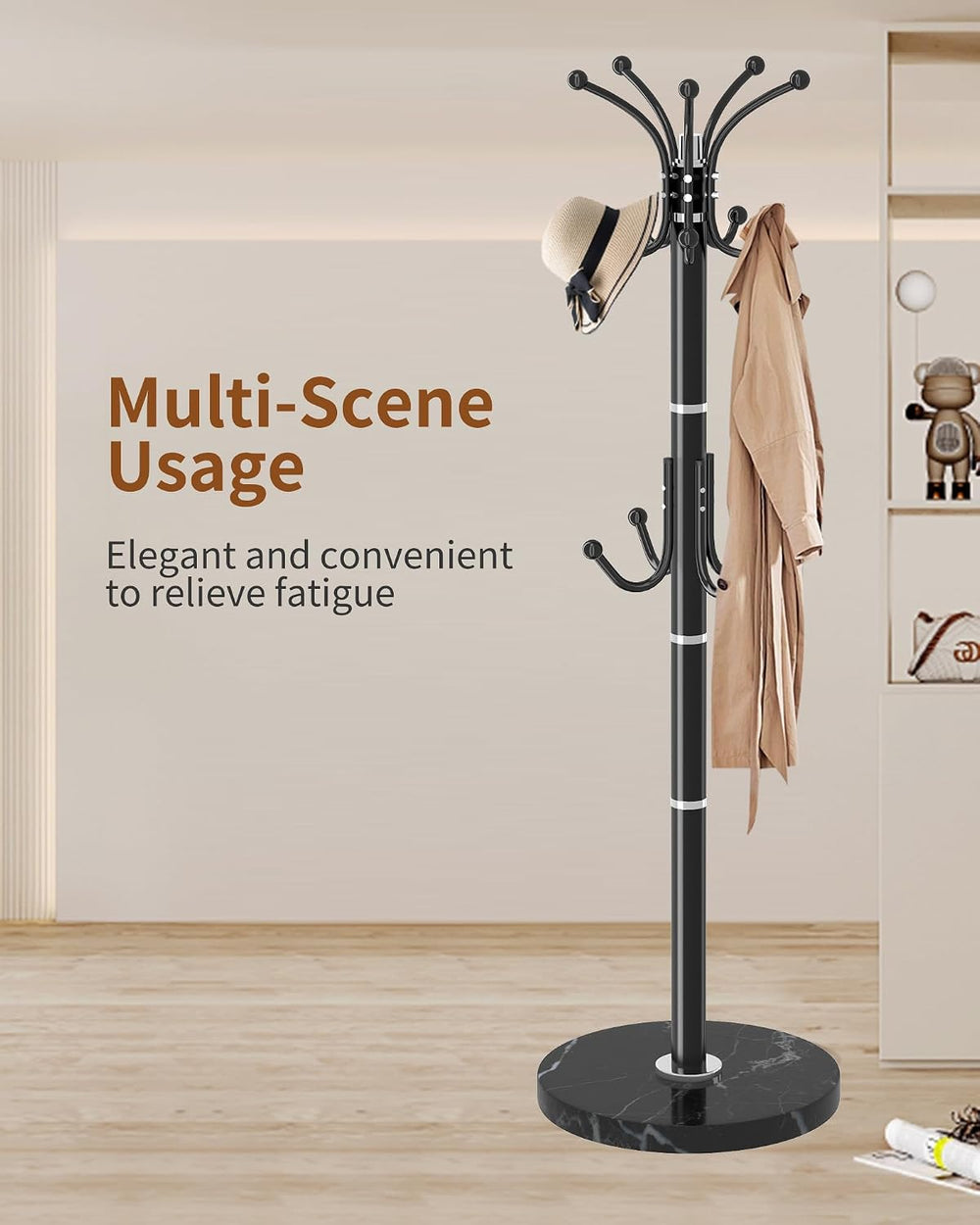 Snaikor Metal Coat Rack Stand with Natural Marble Base, Modern Coat Rack Free...