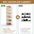 MGWILL Foldable Shoe Rack, Collapsible Shoe Organizers for Closet Plastic Clear Shoe Storage Box for Entryway, Large Stackable Sneaker Cabinet Bins Shoe Shelf with Magnetic Door 6 Tiers