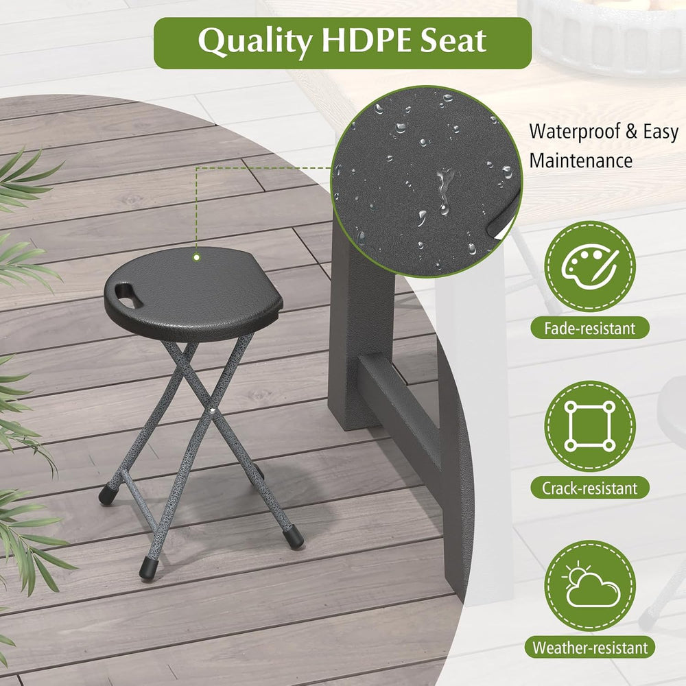 GYMAX Folding Stool, 18in Portable Collapsible Bar Stool with Handle & St...