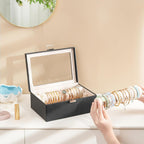 Lolalet Bracelet Display Holder with Rods for Bangles Watches, Clear Lid Jewelry Organizer Box Storage Case for Women Girls -Black