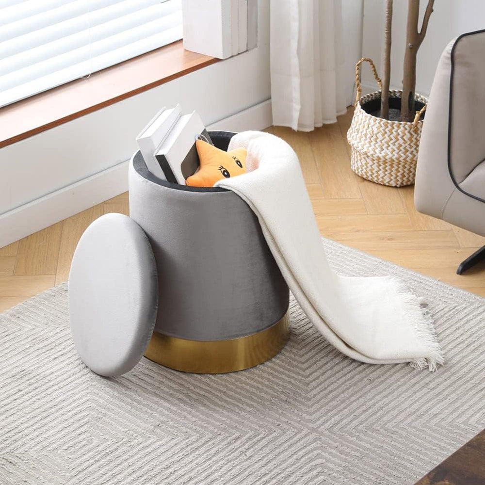 Round Ottoman Set of 2,Upholstered Footrest Stool Support 300lbs,Modern Padde...