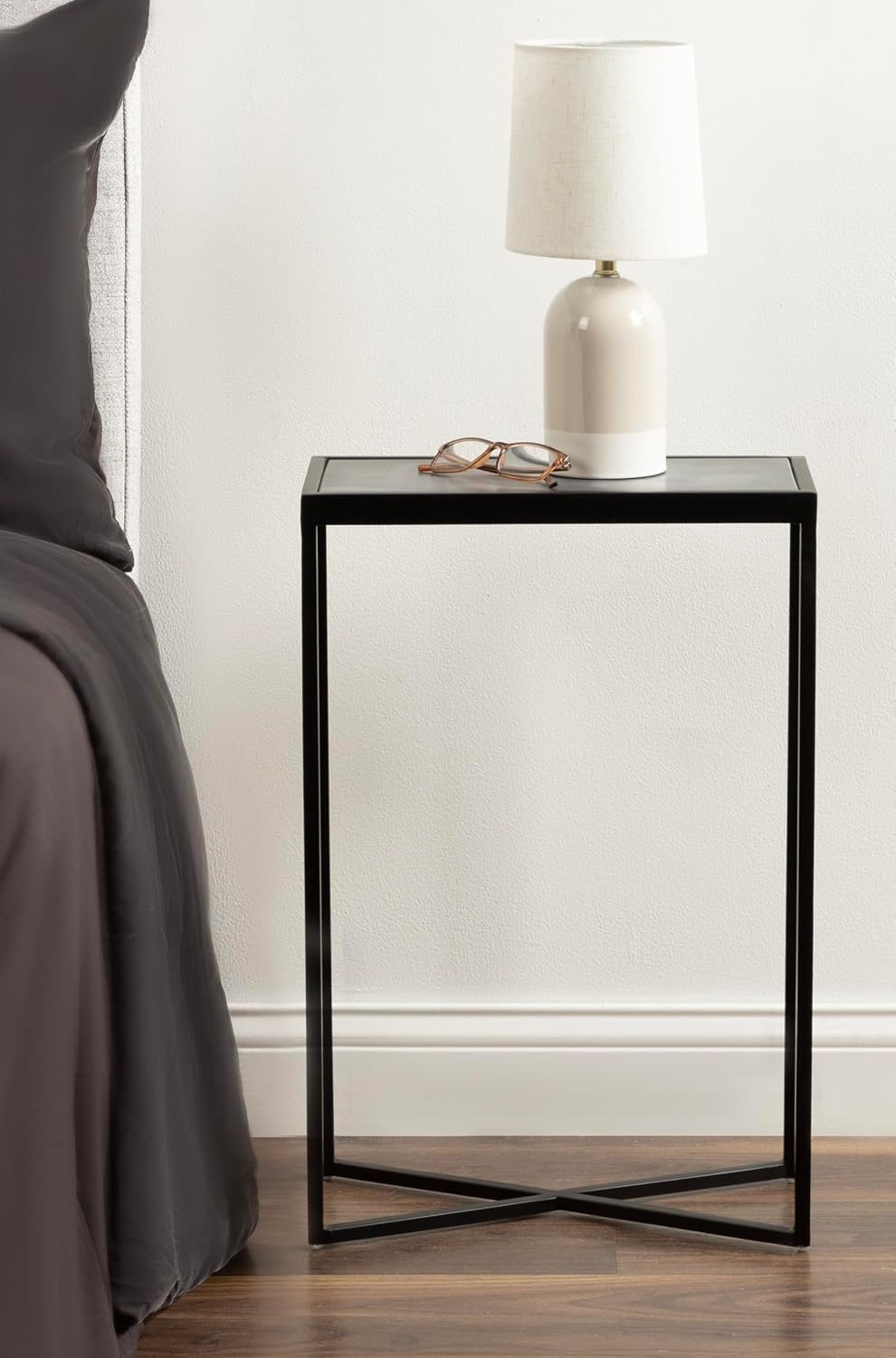 Kate and Laurel Jaspur Modern Slim Side Table, 16 x 8 x 24, Black Marble and ...