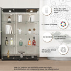 Beauty4U Glass Display Cabinet with LED Lights, Extra Large 3 Columns 2 Doors Curio Cabinets with 12 Shelves for Living Room, Bedroom, Office, Black Floor Standing DIY Glass Bookshelf
